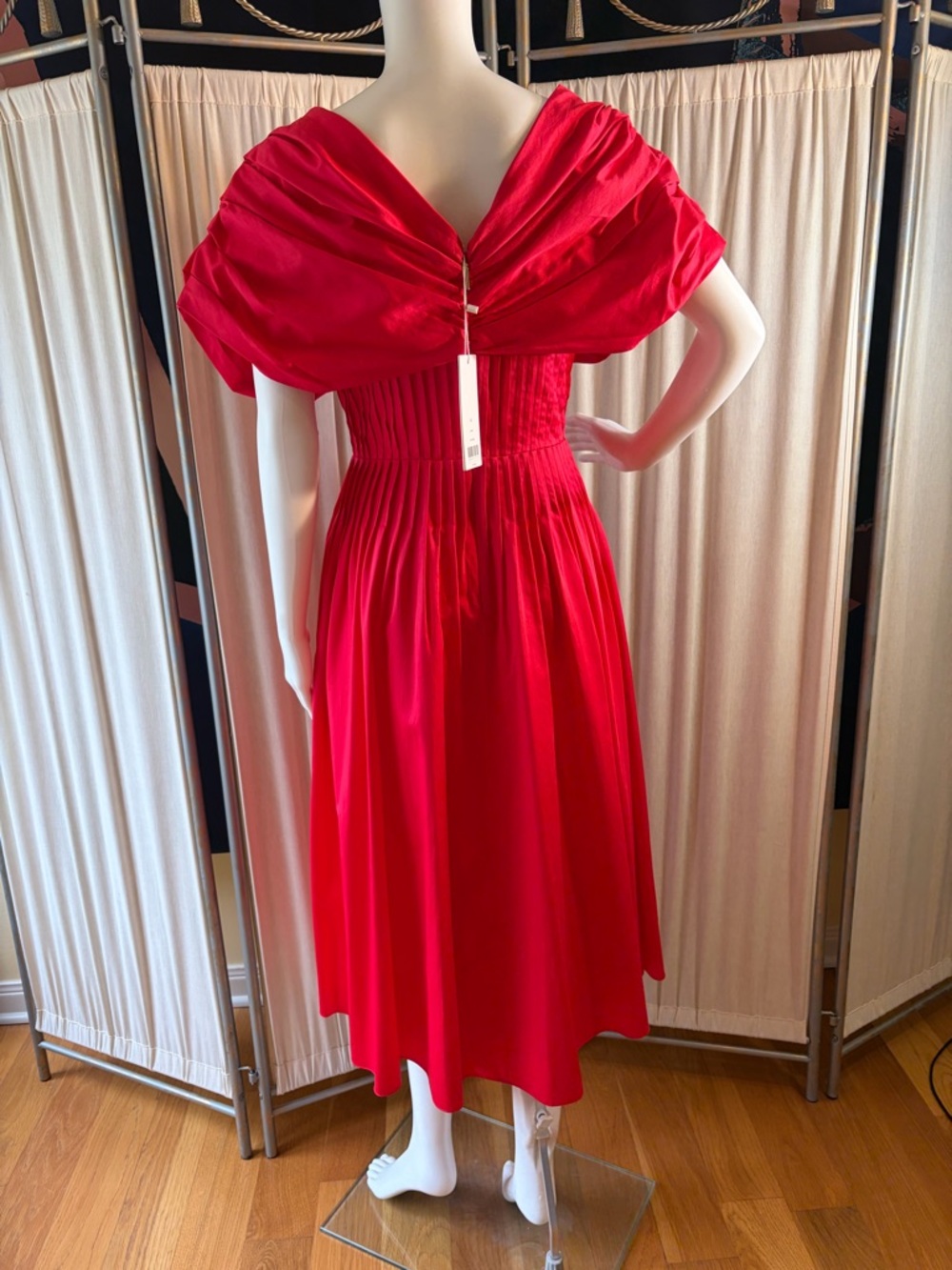 Jason Wu Off the Shoulder Pintucked Red Midi Dress - Picture 12 of 12